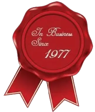 Red ribbon art announcing in business since 1977 Gagnon Painting, Southington